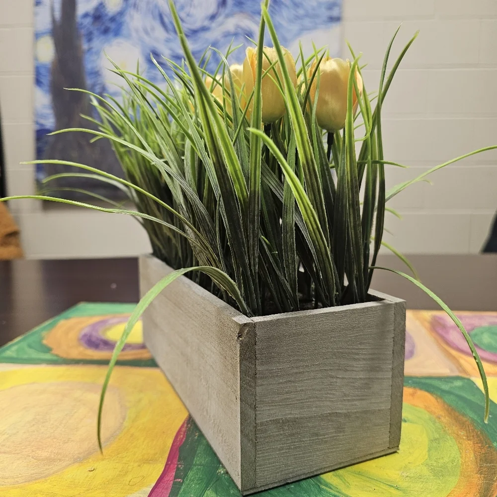 Artificial Yellow Tulip Arrangement Spring Floral Centerpiece Farmhouse
